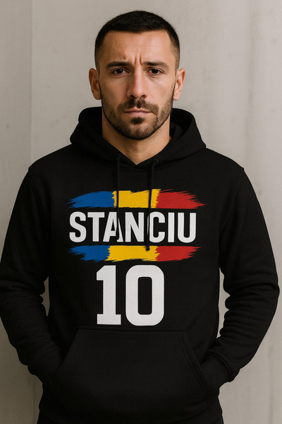 CLASSY.MODA Stanciu 10 Hooded Sweatshirt – Romania Hoodie Football Kangaroo Pocket 3 Thread Digital Print