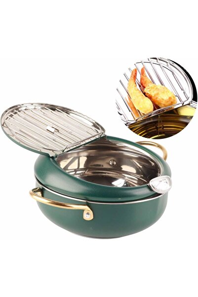 erorex Tempura Deep Fryer Pot With Thermometer Mini Stainless Steel Fryer Pan 14Cm*11Cm