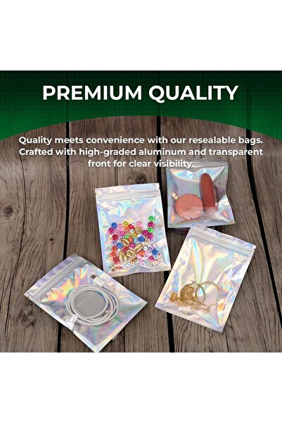 erorex 100 Pack Resealable Mylar Bags, Aluminum Foil Plastic Bag, For Food Storage (5X8 Inch, Holographic)