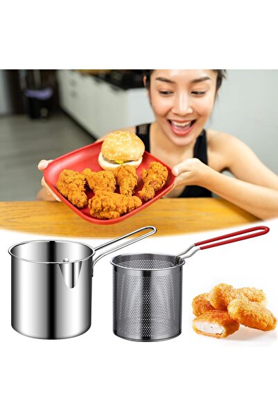 erorex Deep Fryer Pot, Stainless Steel Cooking Pot Deep Fryer Basket, Fry Pot Handle, Durable Food Grade