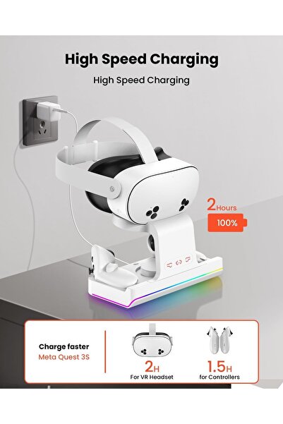 erorex Charging Dock Meta Quest 3S / Oculus Quest 3S Vr Headset Controllers Charging Stand Rgb Led Light