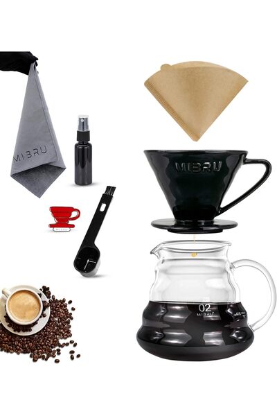 erorex V60 Drip Coffee Maker Set – 5-Piece Ceramic Pour Over Brew Kit, Black