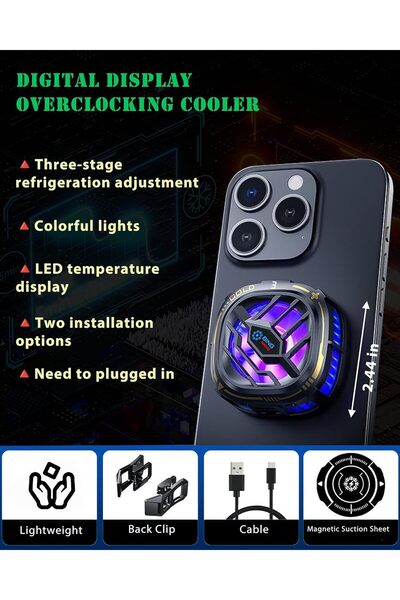 erorex مبرد الهاتف، مبرد مغناطيسي للهاتف المحمول، مروحة تبريد RGB للهاتف المحمول خفيفة الوزن محمولة