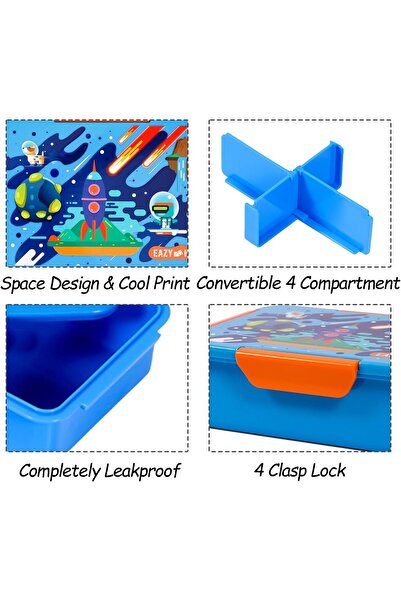 erorex 1/2/3/4 Compartment Convertible Bento Lunch Box Space Blue 850Ml