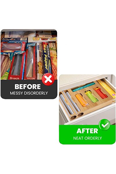 erorex Bag Organizer Plastic Wrap Dispenser Cutter, 6 1 Bamboo Foil Plastic Wrap Organizer Kitchen Drawer,