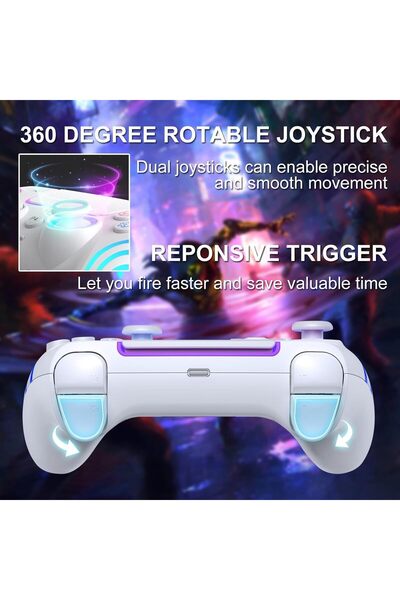 erorex Full Color Led Wireless Gaming Controller Ps4/Ps5 Features Turbo One Key Burst Fire 1000Mah Long