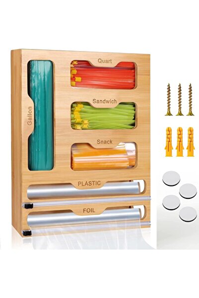 erorex 6 1 Wrap Dispenser Cutter,Ziplock Bag Organizer,Plastic Bamboo Foil Cutters,Parchment Wax Paper