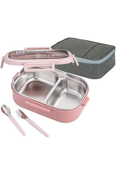 erorex Stainless Steel Bento Lunch Box 2 Compartments Leakproof 850Ml Food Container Portion Control Lunch