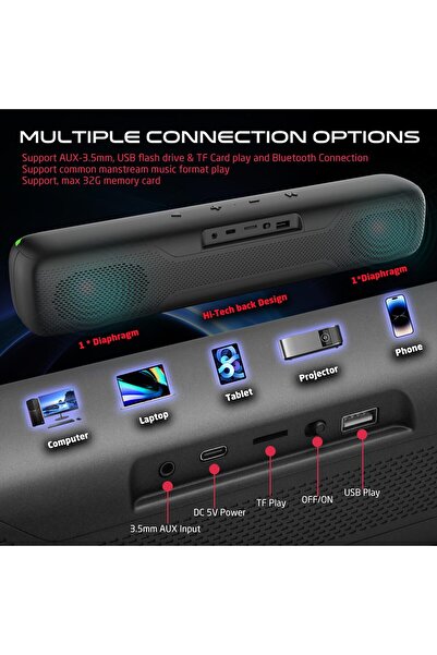 erorex Dominator Blaze Wireless Bluetooth Sound Bar 10W X2 Output 3000Mah Battery Rgb Lighting 6 Modes Tws