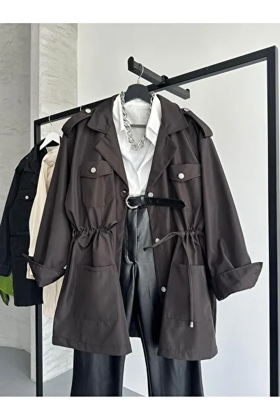 FERZOLAİO Adjustable Drawstring Safari Bitter Brown Trench Coat