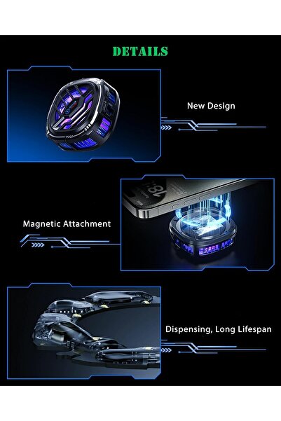 erorex مبرد الهاتف، مبرد مغناطيسي للهاتف المحمول، مروحة تبريد RGB للهاتف المحمول خفيفة الوزن محمولة