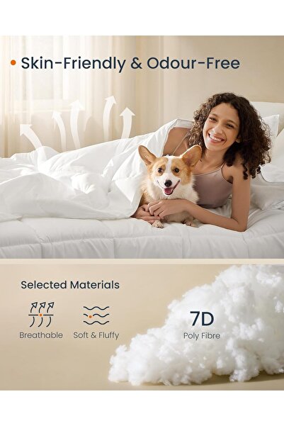 SONGMICS Double Quilted Duvet, 4 Seasons, 150, 350 and 500 GSM, Microfiber, 200x200 cm, White