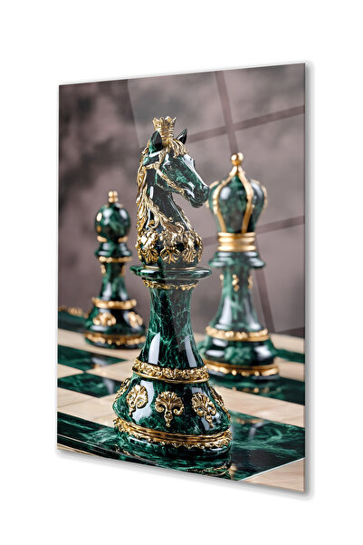 home dekors Modern Satranç Yeşil Gold At Cam Tablo Hediyelik, Salon, İşyeri, ...
