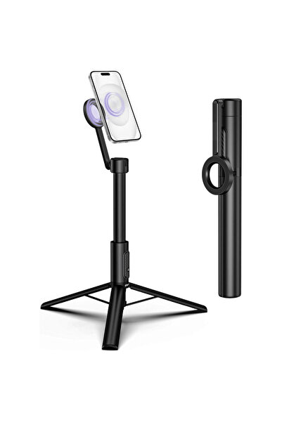 Elindor Trepied Magsafe pentru iPhone, stick selfie, telecomandă Bluetooth, negru