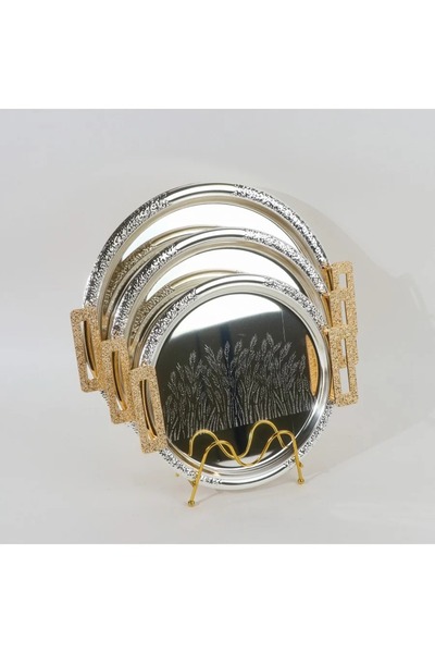 rexa طقم تاباسي أنيق من الفولاذ المقاوم للصدأ باللون الفضي بمقبض ذهبي، 3 قطع