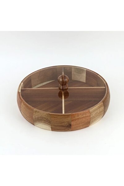 rexa صينية تقديم خشبية دائرية بغطاء أكريليك - 4 أقسام