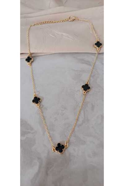 Shae Jewelry Altın Renkli Siyah Yonca Taşlı Kadın Kolye