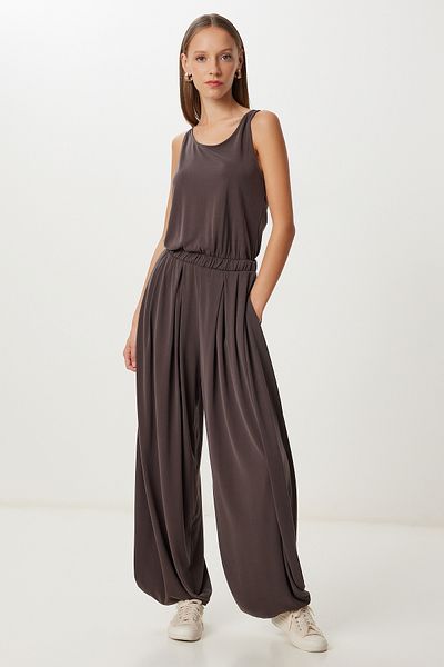 Lovelyİstanbul Strappy Draped Modal Jumpsuit Lub0153 Brown