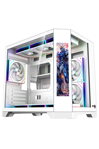 SPEARPC DOST 60 MINI(S) MICRO-ATX GAMING CASE WITH 9.2''SCREEN, 6ARGB FAN AND REMOTE CONTROL WHITE COLOR