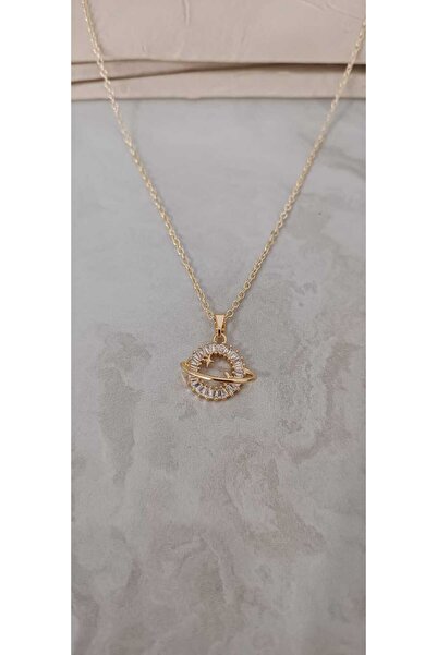 Shae Jewelry قلادة نسائية بتصميم كوكب ذهبي اللون من حجر الزركون