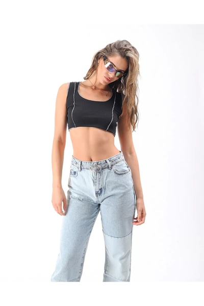 Bak Moda Reverse Stitched Black Crop Undershirt
