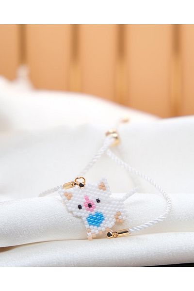 Miniklisi White Cat with Blue Heart Bileklik Miyuki