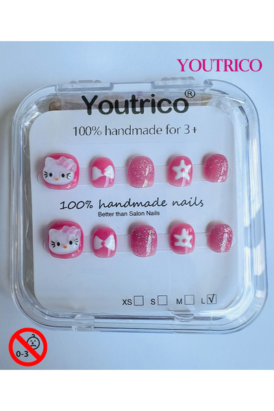 Youtrico Kids Press-on Nails - 100% Handmade Non-Toxic Safe for Ages 3+ Cute Green Kids' Fake Nails-L