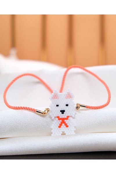 Miniklisi White Cat Bracelet with Terrier Orange Collar Miyuki