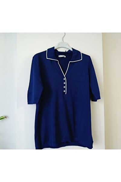 Butik Şans Jm Short Sleeve Stripe Detailed Polo Collar Knitwear Blouse