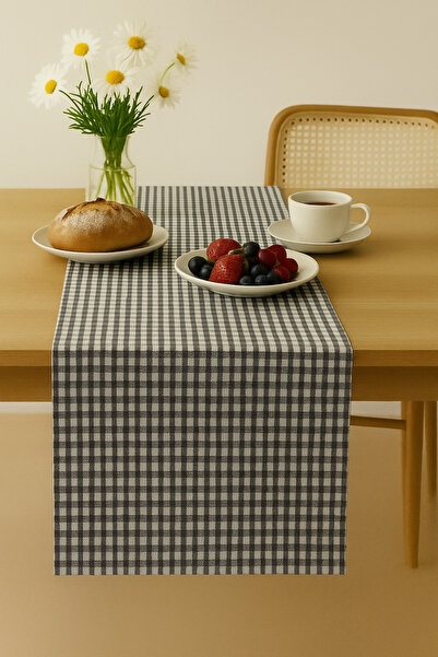 MEKİK BUTİK Gingham Liquid Repellent Linen Runner - 40X140 cm