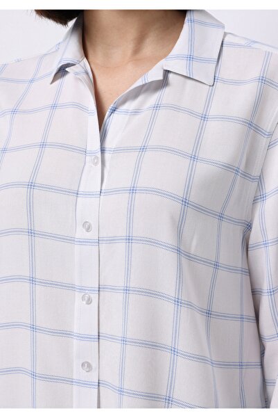 Colin's Regular Fit Shirt Neck Ekoseli Kadın Mavi Uzun Kol Gömlek