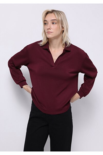 Colin's Regular Fit Polo Neck Plain Women's Purple Long Sleeve T-Shirt