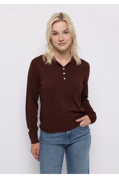 Colin's Slim Fit Polo Neck Plain Women's Brown Sweater