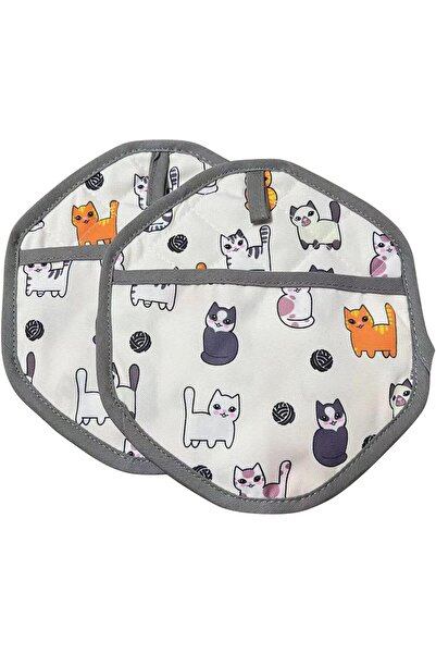 OEM Mănuși de cuptor, rezistente la căldură, albe cu model, set de 2 bucăți