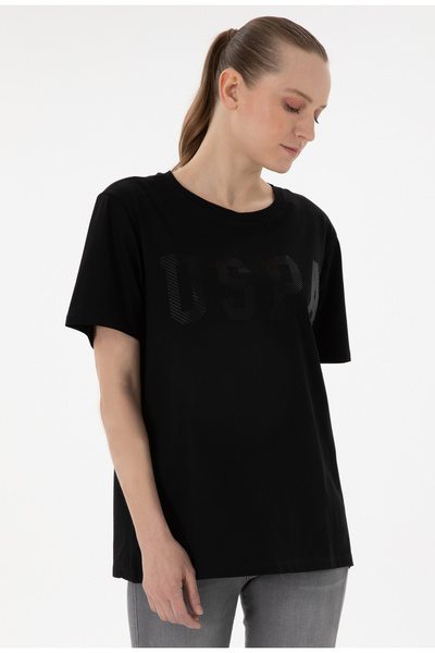 U.S. Polo Assn. U.S. Polo Assn. Bisiklet Yaka Baskılı Kadın Siyah Basic T-shirt DMK.2080775