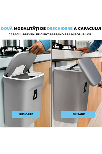 Elindor 9L kitchen trash can with lid, countertop or under sink mounting, gray