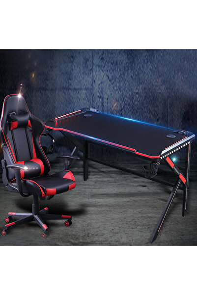 sharpdo طاولة ألعاب احترافية على شكل حرف K مع مكتب ألعاب RGB بإضاءة LED ومكتب كمبيوتر بطول 1.4 متر