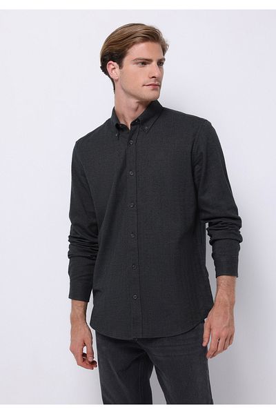 Colin's Regular Fit Shirt Neck Plain Men's Green Long Sleeve Shirt
