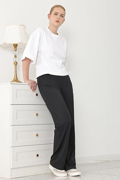 OEM Black, straight, elegant trousers for women with 2 slant pockets, S