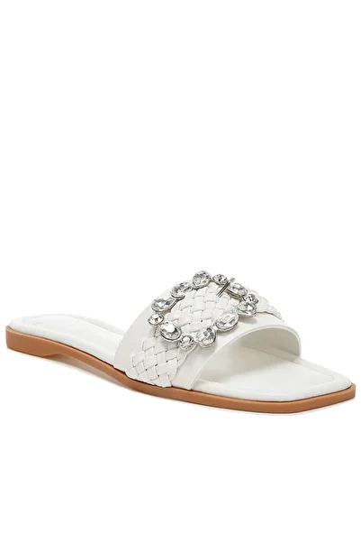 london Rag Women Diamante Flat Sandals in White