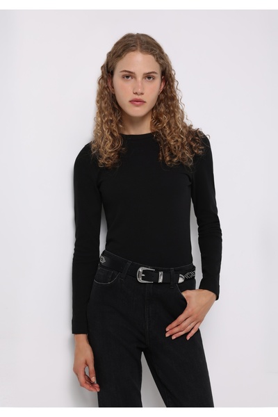 Colin's Slim Fit Round Neck Plain Women's Black Long Sleeve T-Shirt