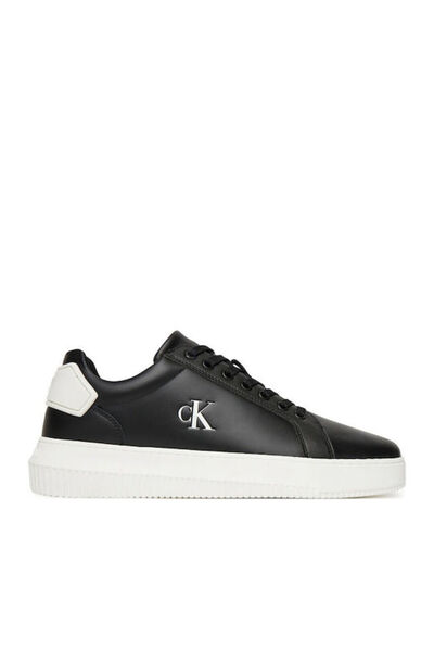 Calvin Klein Erkek %100 Deri Yuvarlak Sert Burunlu CK Logolu Siyah Sneaker YM0YM01296-0GM