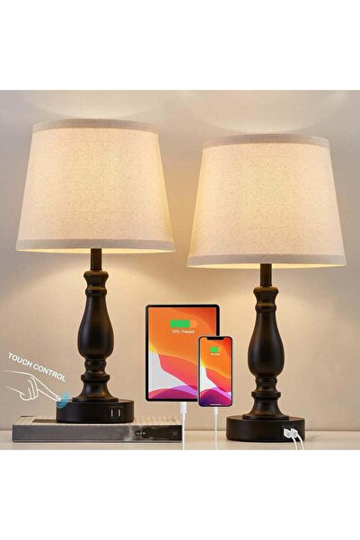 ONELİGHT مصباح طاولة على الطراز الصناعي مع منافذ USB وتحكم باللمس