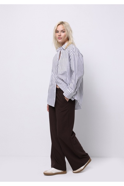 Colin's Regular Fit Yüksel Bel Geniş Paça Kadın Kahverengi Pantolon