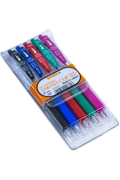 Zebra 5 Colour Sarasa Clip Pen 0.5 mm Tip 12-Pack, Multicolour