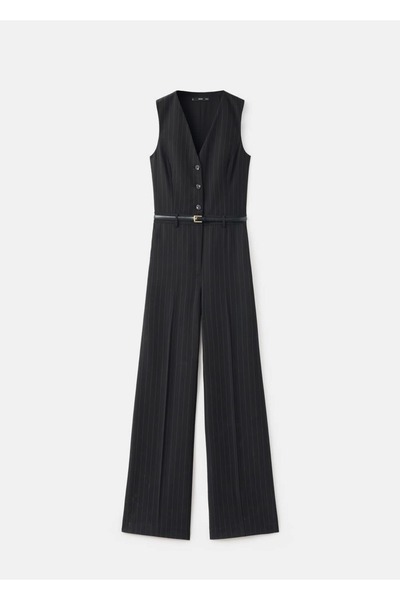 MANGO Woman Kemerli çizgili tulum