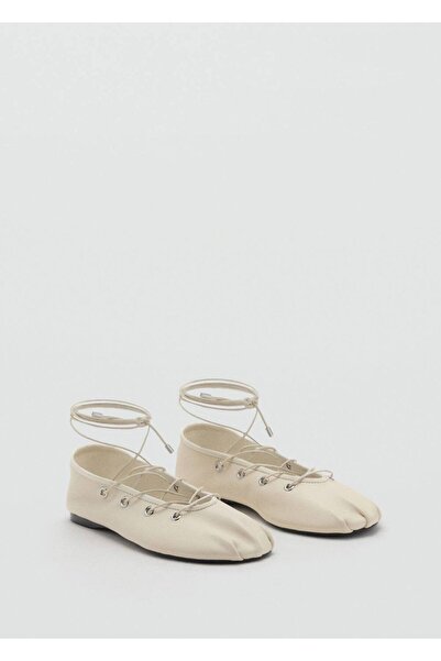 MANGO Woman Çapraz bantlı deri babet ayakkabı