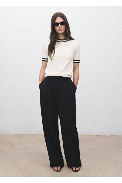 MANGO Woman Kontrast çizgili kısa kollu kazak