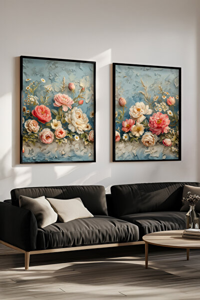 STARYUNA Set de pictură dublă cu efect de pictură în ulei în tonuri pastel cu cadru din lemn negru Yuna365