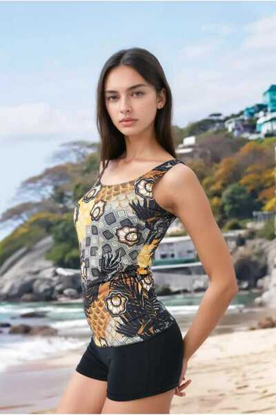 Sea Queen Şortlu Tankini Esnek Likralı Kumaş güğüs pedli Şortu Astarlı mayo